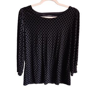 Talbots Shirt Black Medium Women's 3/4 Sleeve Polka Dot Top Blouse Velvet  NEW